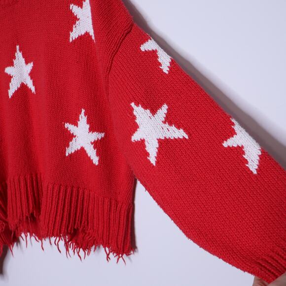 WILDFOX Couture Stars Palmetto Sweater Scarlet Red Oversize Distressed Women's M - Picture 10 of 14